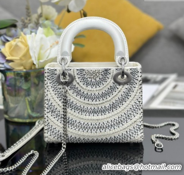 Durable Dior Mini Lady Dior Bag in Beads Embroidery White 0127012 2026