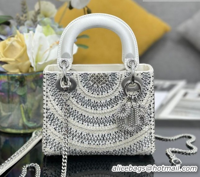Durable Dior Mini Lady Dior Bag in Beads Embroidery White 0127012 2026