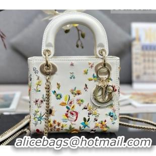 Good Quality Dior Mini Lady Dior Bag in Embroidered Calfskin Leather White 0127013 2026