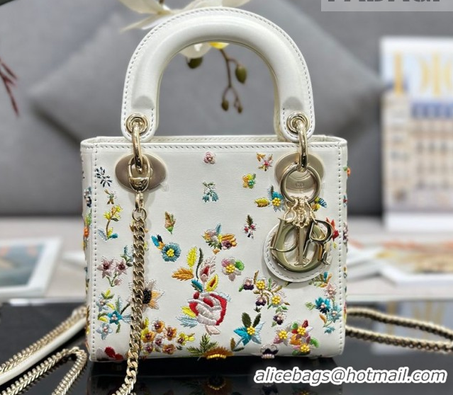 Good Quality Dior Mini Lady Dior Bag in Embroidered Calfskin Leather White 0127013 2026