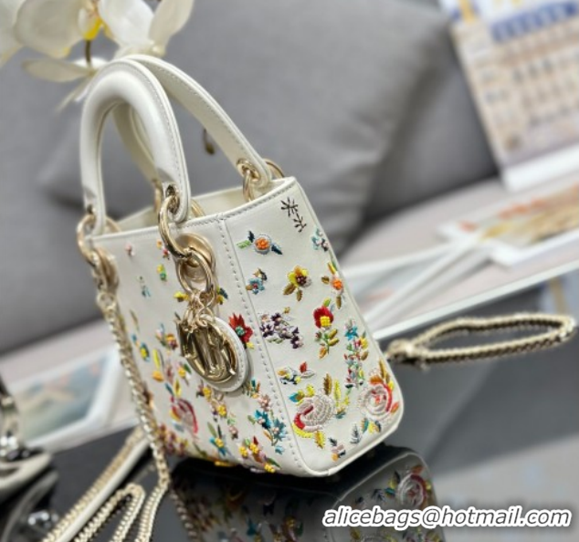 Good Quality Dior Mini Lady Dior Bag in Embroidered Calfskin Leather White 0127013 2026