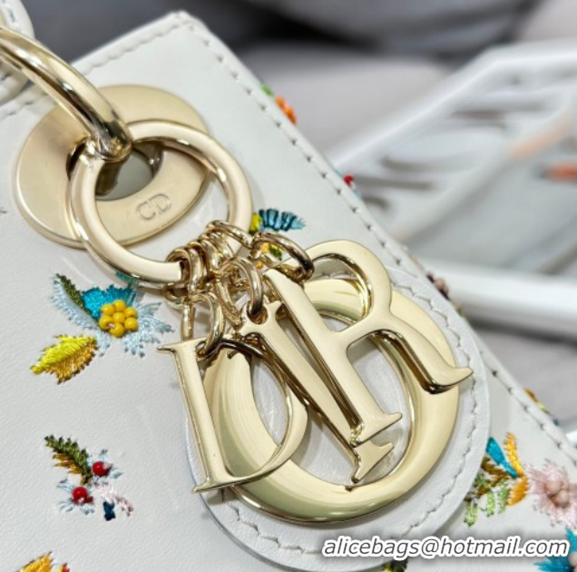 Good Quality Dior Mini Lady Dior Bag in Embroidered Calfskin Leather White 0127013 2026