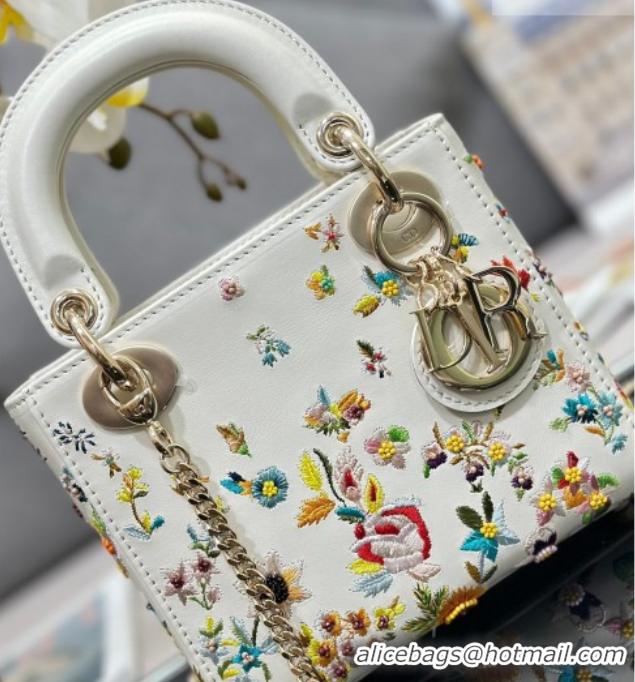 Good Quality Dior Mini Lady Dior Bag in Embroidered Calfskin Leather White 0127013 2026