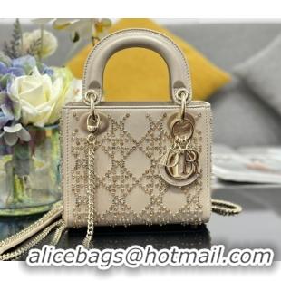 Grade Quality Dior Mini Lady Dior Bag in Strass Embroidered Calfskin Leather Beige 0127014 2026