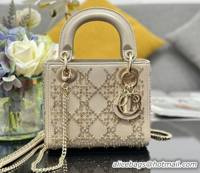 Grade Quality Dior Mini Lady Dior Bag in Strass Embroidered Calfskin Leather Beige 0127014 2026