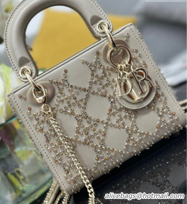 Grade Quality Dior Mini Lady Dior Bag in Strass Embroidered Calfskin Leather Beige 0127014 2026