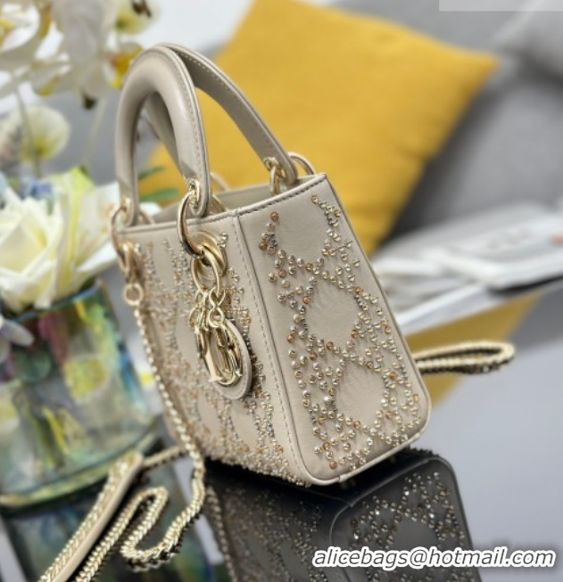 Grade Quality Dior Mini Lady Dior Bag in Strass Embroidered Calfskin Leather Beige 0127014 2026
