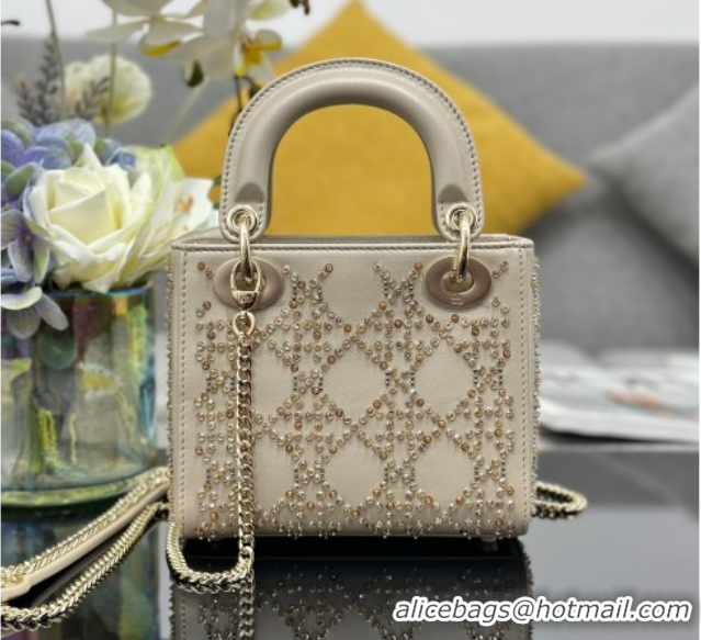 Grade Quality Dior Mini Lady Dior Bag in Strass Embroidered Calfskin Leather Beige 0127014 2026