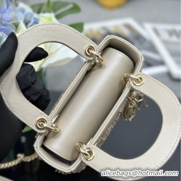 Grade Quality Dior Mini Lady Dior Bag in Strass Embroidered Calfskin Leather Beige 0127014 2026