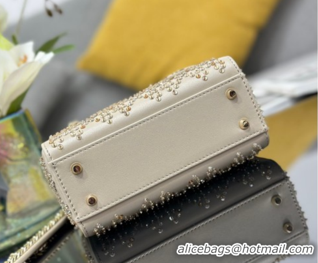 Grade Quality Dior Mini Lady Dior Bag in Strass Embroidered Calfskin Leather Beige 0127014 2026