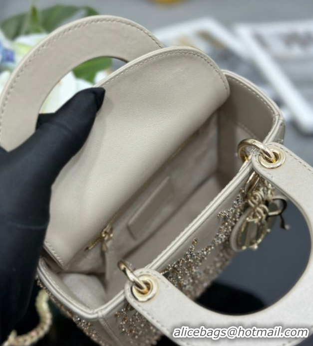 Grade Quality Dior Mini Lady Dior Bag in Strass Embroidered Calfskin Leather Beige 0127014 2026