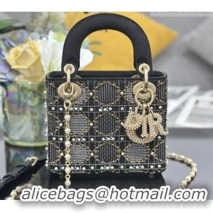 Best Grade Dior Mini Lady Dior Bag in Pearls Embroidery Black 0127016 2026