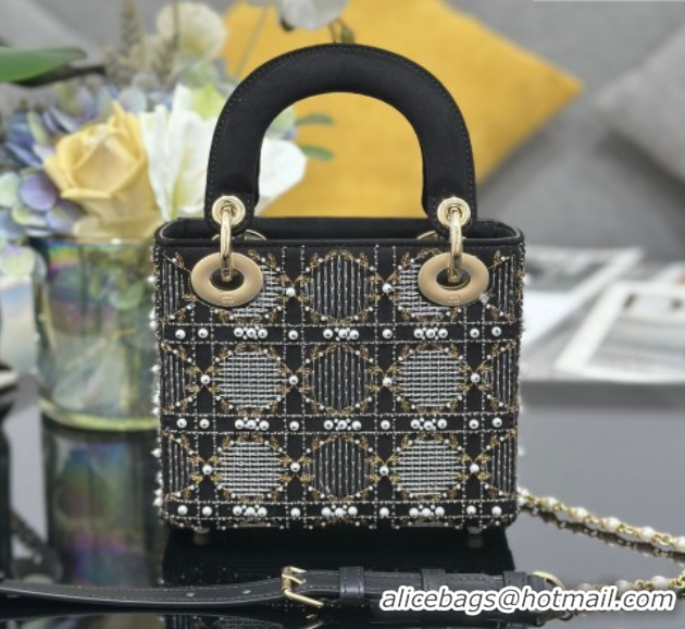 Best Grade Dior Mini Lady Dior Bag in Pearls Embroidery Black 0127016 2026