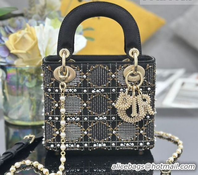 Best Grade Dior Mini Lady Dior Bag in Pearls Embroidery Black 0127016 2026