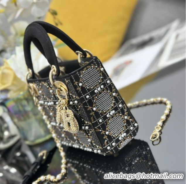 Best Grade Dior Mini Lady Dior Bag in Pearls Embroidery Black 0127016 2026