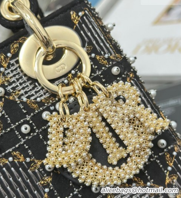 Best Grade Dior Mini Lady Dior Bag in Pearls Embroidery Black 0127016 2026