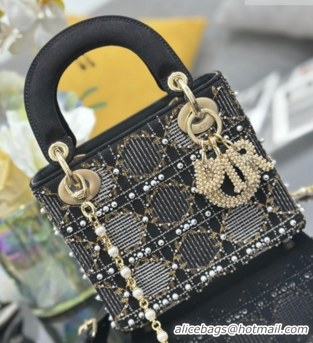 Best Grade Dior Mini Lady Dior Bag in Pearls Embroidery Black 0127016 2026
