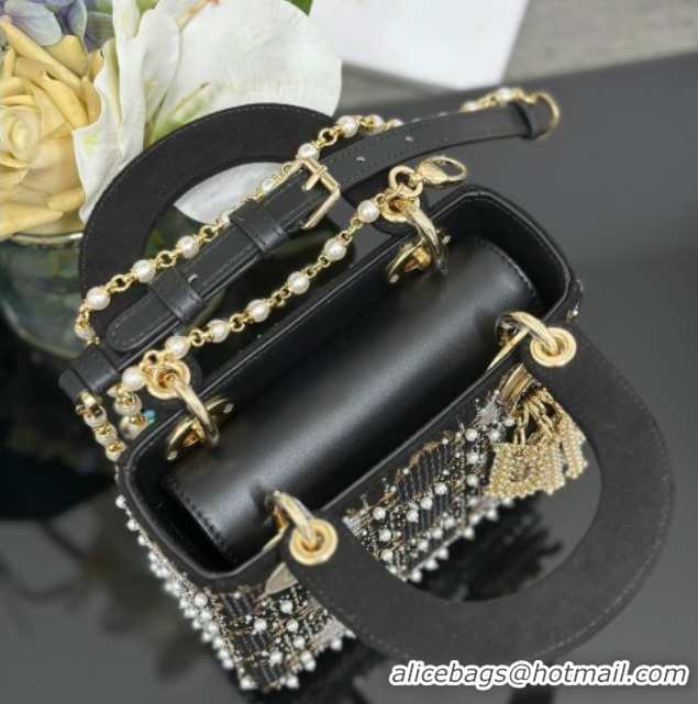 Best Grade Dior Mini Lady Dior Bag in Pearls Embroidery Black 0127016 2026