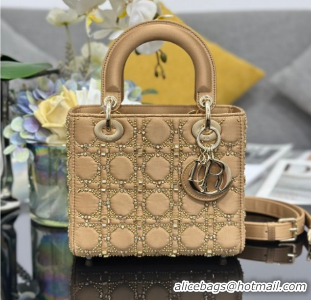 Top Design Dior Mini Lady Dior Bag in Satin and Crystals Beige 0127017 2026