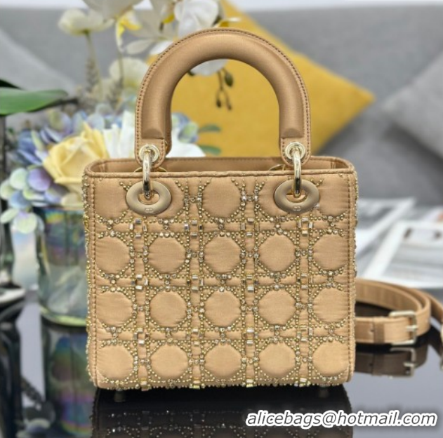 Top Design Dior Mini Lady Dior Bag in Satin and Crystals Beige 0127017 2026