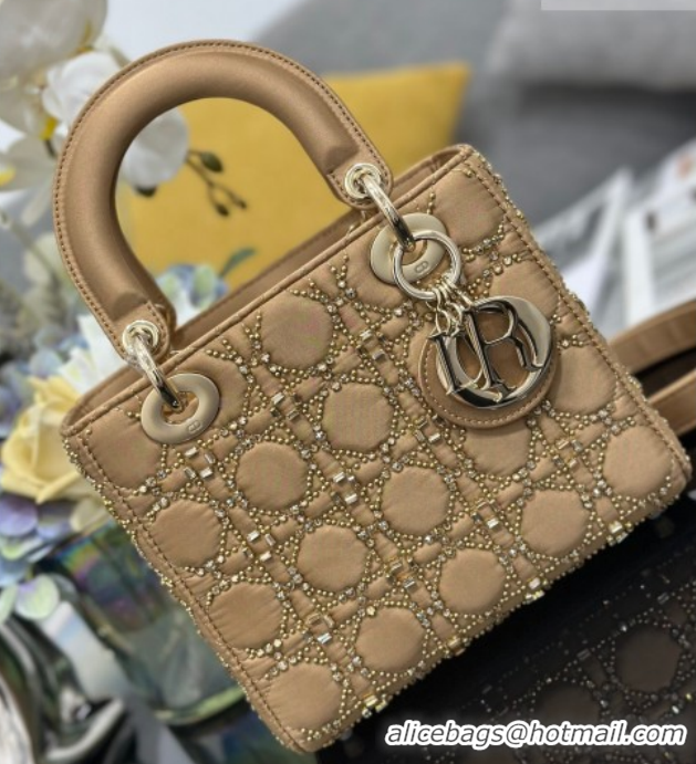 Top Design Dior Mini Lady Dior Bag in Satin and Crystals Beige 0127017 2026