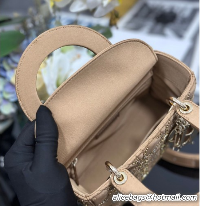 Top Design Dior Mini Lady Dior Bag in Satin and Crystals Beige 0127017 2026