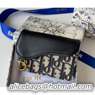 Big Discount Dior Saddle Lotus Card Holder Wallet in Oblique Jacquard Black/Blue 0127022 2026