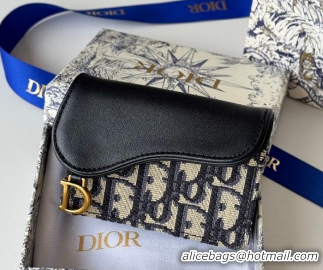 Big Discount Dior Saddle Lotus Card Holder Wallet in Oblique Jacquard Black/Blue 0127022 2026