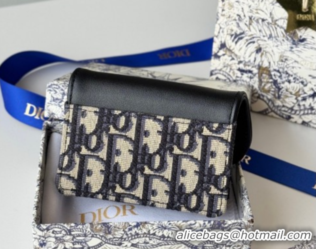 Big Discount Dior Saddle Lotus Card Holder Wallet in Oblique Jacquard Black/Blue 0127022 2026