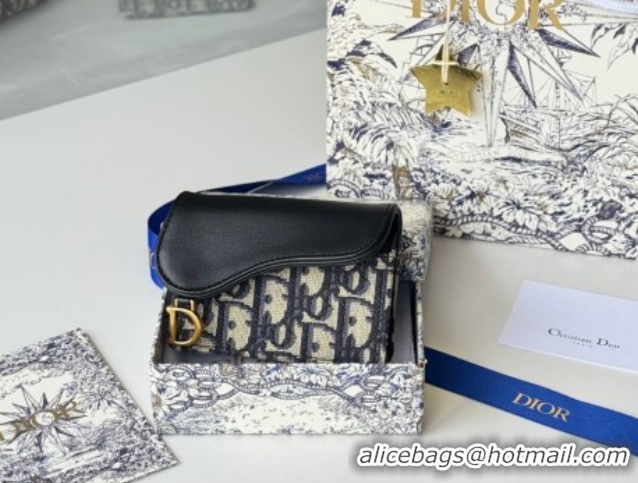 Big Discount Dior Saddle Lotus Card Holder Wallet in Oblique Jacquard Black/Blue 0127022 2026