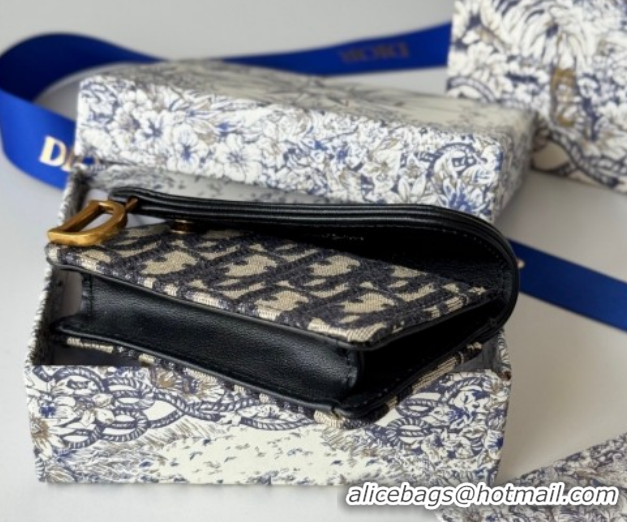 Big Discount Dior Saddle Lotus Card Holder Wallet in Oblique Jacquard Black/Blue 0127022 2026