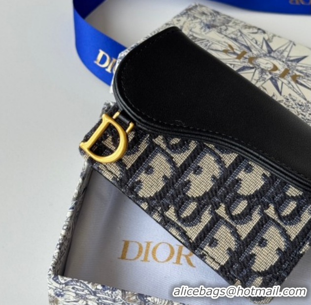 Big Discount Dior Saddle Lotus Card Holder Wallet in Oblique Jacquard Black/Blue 0127022 2026