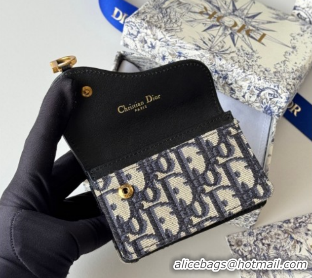 Big Discount Dior Saddle Lotus Card Holder Wallet in Oblique Jacquard Black/Blue 0127022 2026