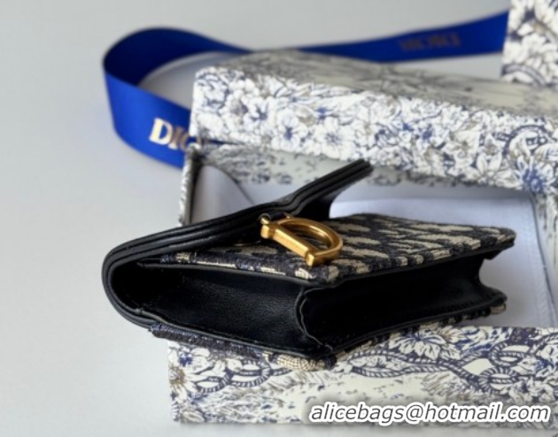 Big Discount Dior Saddle Lotus Card Holder Wallet in Oblique Jacquard Black/Blue 0127022 2026