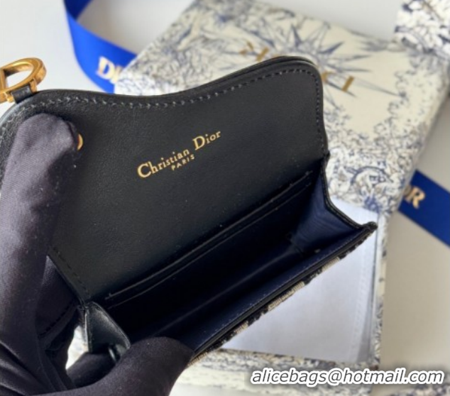 Big Discount Dior Saddle Lotus Card Holder Wallet in Oblique Jacquard Black/Blue 0127022 2026