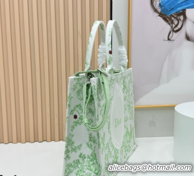 Cheap Price Dior Large Book Tote Bag in Green Multicolor Toile de Jouy Clover Embroidery and White Dior Médaillon 012702