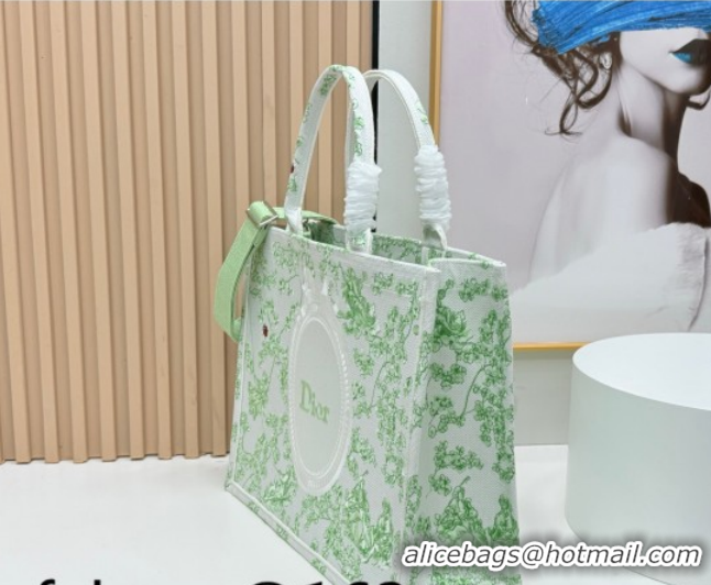 Cheap Price Dior Large Book Tote Bag in Green Multicolor Toile de Jouy Clover Embroidery and White Dior Médaillon 012702
