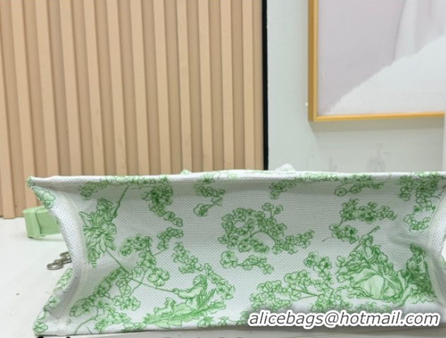 Cheap Price Dior Large Book Tote Bag in Green Multicolor Toile de Jouy Clover Embroidery and White Dior Médaillon 012702
