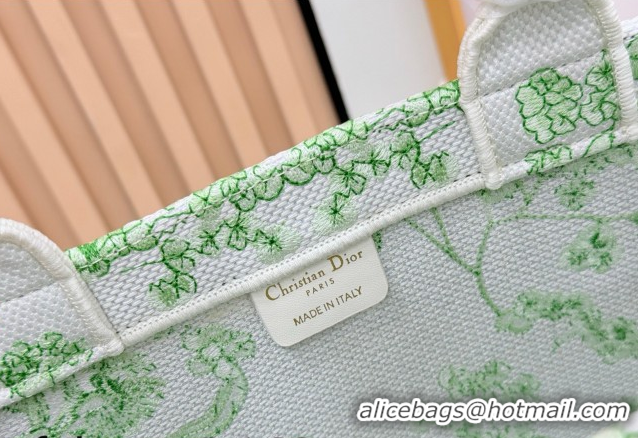 Cheap Price Dior Large Book Tote Bag in Green Multicolor Toile de Jouy Clover Embroidery and White Dior Médaillon 012702