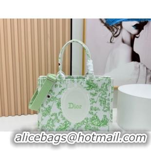 Cheap Dior Medium Book Tote Bag in Green Multicolor Toile de Jouy Clover Embroidery and White Dior Médaillon 0127024 202
