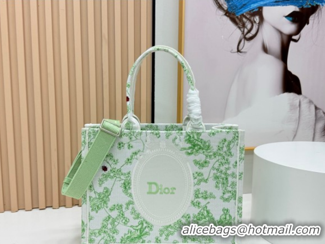 Cheap Dior Medium Book Tote Bag in Green Multicolor Toile de Jouy Clover Embroidery and White Dior Médaillon 0127024 202