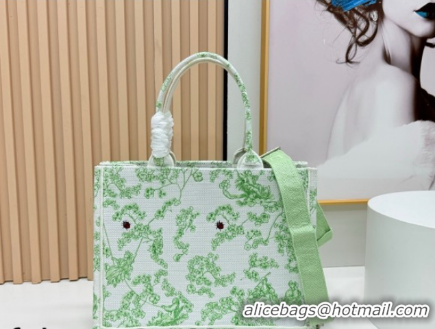 Cheap Dior Medium Book Tote Bag in Green Multicolor Toile de Jouy Clover Embroidery and White Dior Médaillon 0127024 202