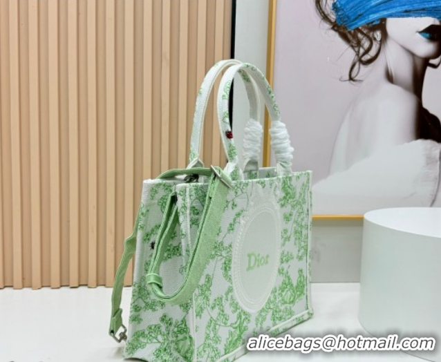 Cheap Dior Medium Book Tote Bag in Green Multicolor Toile de Jouy Clover Embroidery and White Dior Médaillon 0127024 202