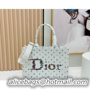 Popular Style Dior Medium Book Tote Bag in White Multicolor Revolution Flowers Embroidery 0127026 2026