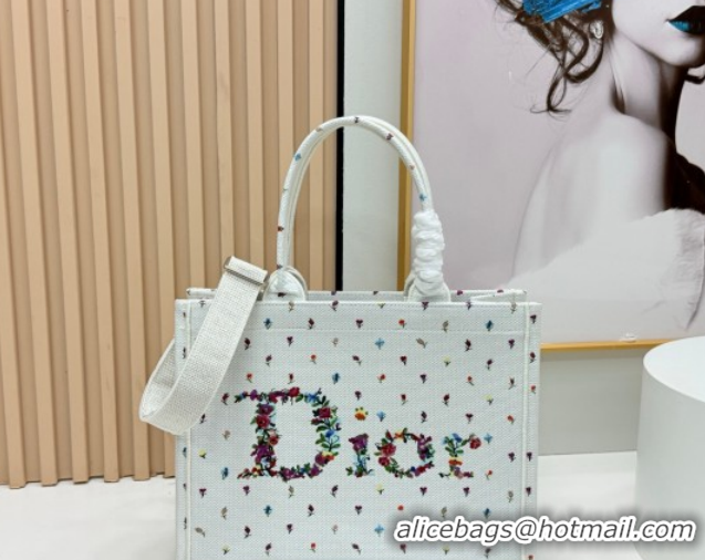 Popular Style Dior Medium Book Tote Bag in White Multicolor Revolution Flowers Embroidery 0127026 2026