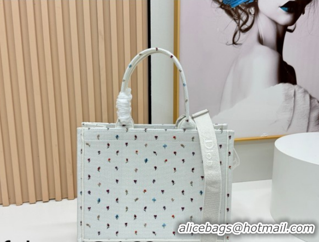 Popular Style Dior Medium Book Tote Bag in White Multicolor Revolution Flowers Embroidery 0127026 2026