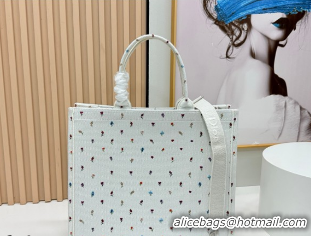 Buy Fashionable Dior Large Book Tote Bag in White Multicolor Revolution Flowers Embroidery 0127025 2026