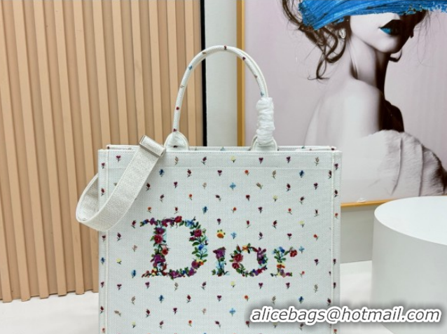 Buy Fashionable Dior Large Book Tote Bag in White Multicolor Revolution Flowers Embroidery 0127025 2026