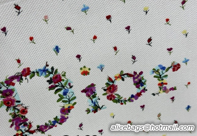 Buy Fashionable Dior Large Book Tote Bag in White Multicolor Revolution Flowers Embroidery 0127025 2026