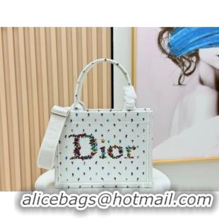 Shop Cheap Dior Small Book Tote Bag in White Multicolor Revolution Flowers Embroidery 0127027 2026
